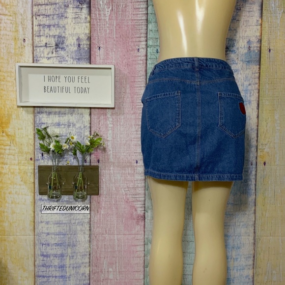 H&M PATCH DENIM HIGH WAISTED PENCIL JEAN SKIRT - Picture 5 of 6